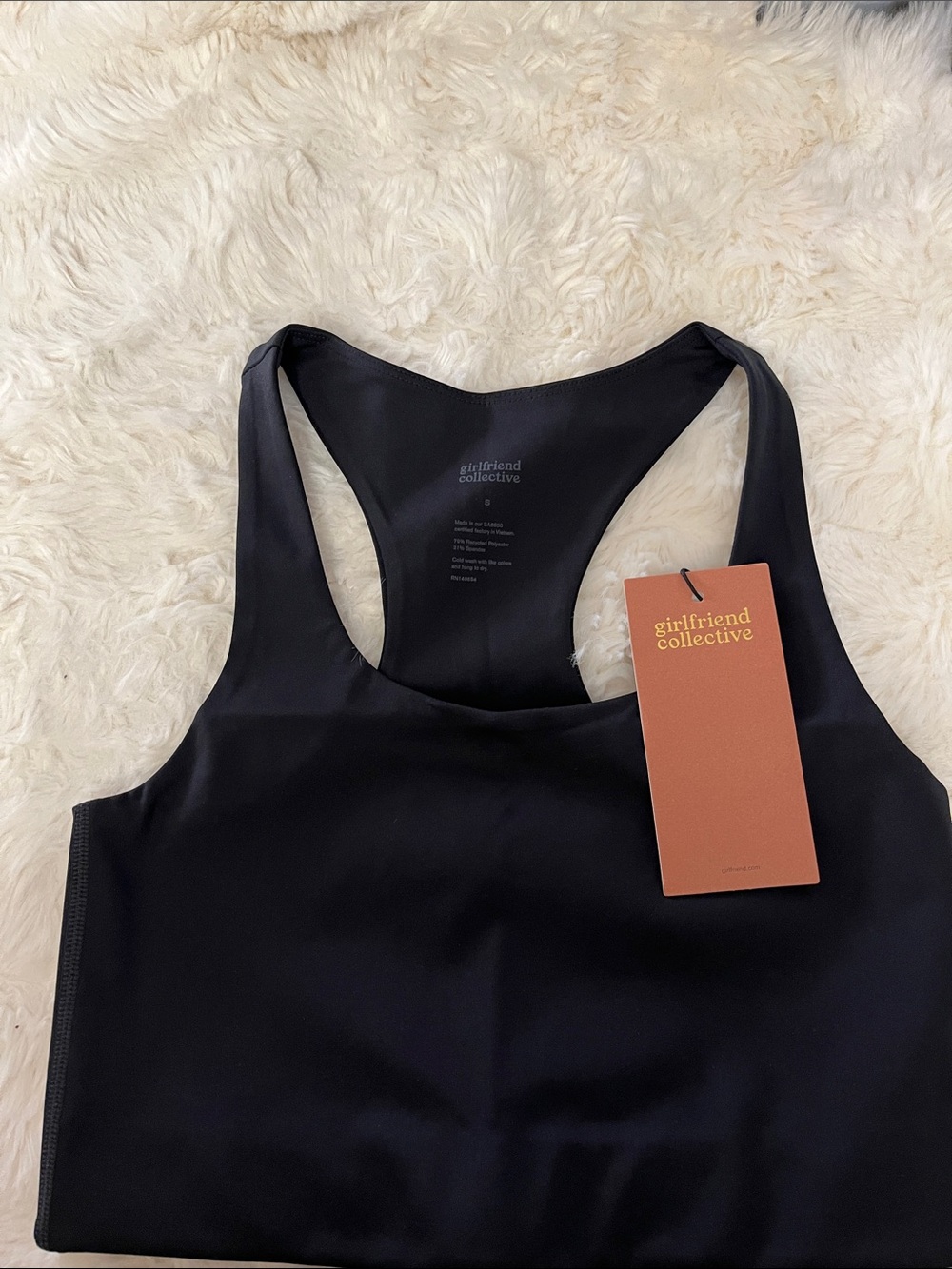 Girlfriend Collective Black Racerback Sports Bra with Branded Tag